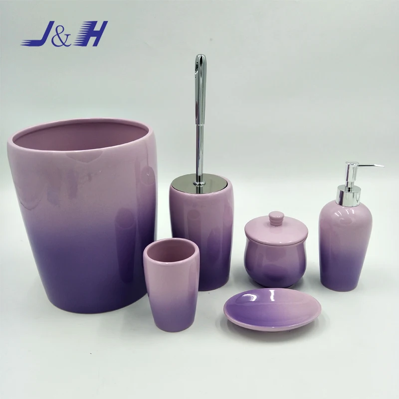 Fascinating Bathroom  Product  Gradient Effect Purple Ceramic Bath Accessories Set