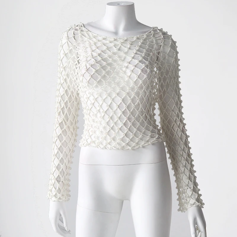 Autumn Women Sexy Hollow O Neck Beaded 