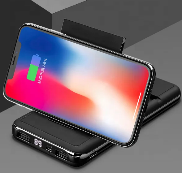 Беспроводное зарядное устройство Power Bank с подставка для мобильного телефона, 10000 мАч Qi беспроводной внешний аккумулятор банк портативного зарядного устройства совместимые телефоны