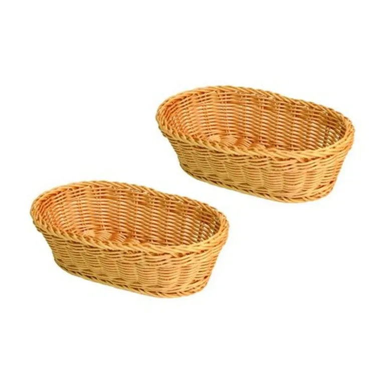 Amololo Handmade Rectangular Wicker Fruit Box Rattan Basket for Kitchen Bathroom Storage Food Safe-Bamboo PP Fabric Material
