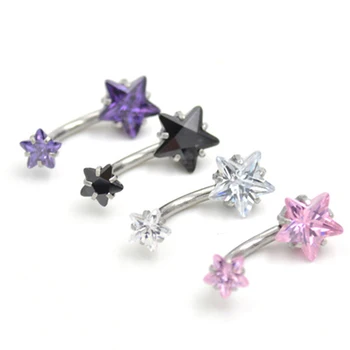 Factory Price Assorted LOW MOQ Surgical Steel Star CZ Navel Bar Rings Jewellery