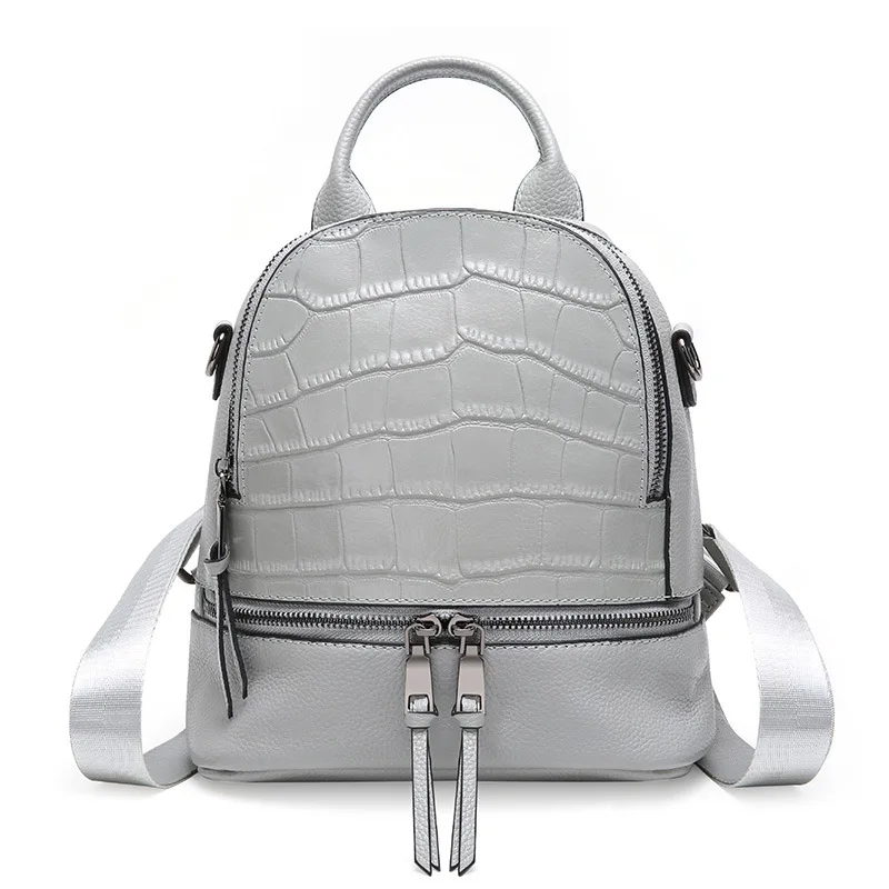 silver backpack leather