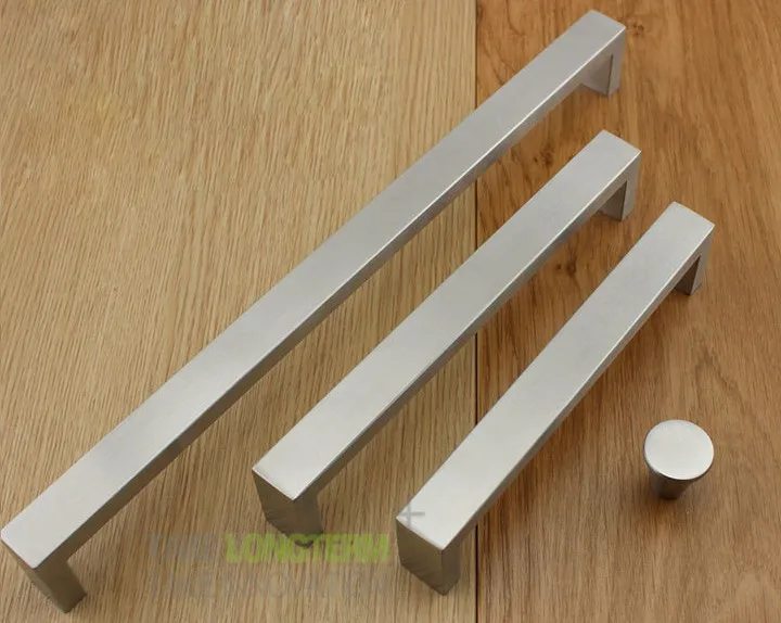Modern Rectangle Metal Furniture Hardware Stainless Steel Kitchen Cupboard Closet Drawer Door Pull Round Cabinet Knob Handle