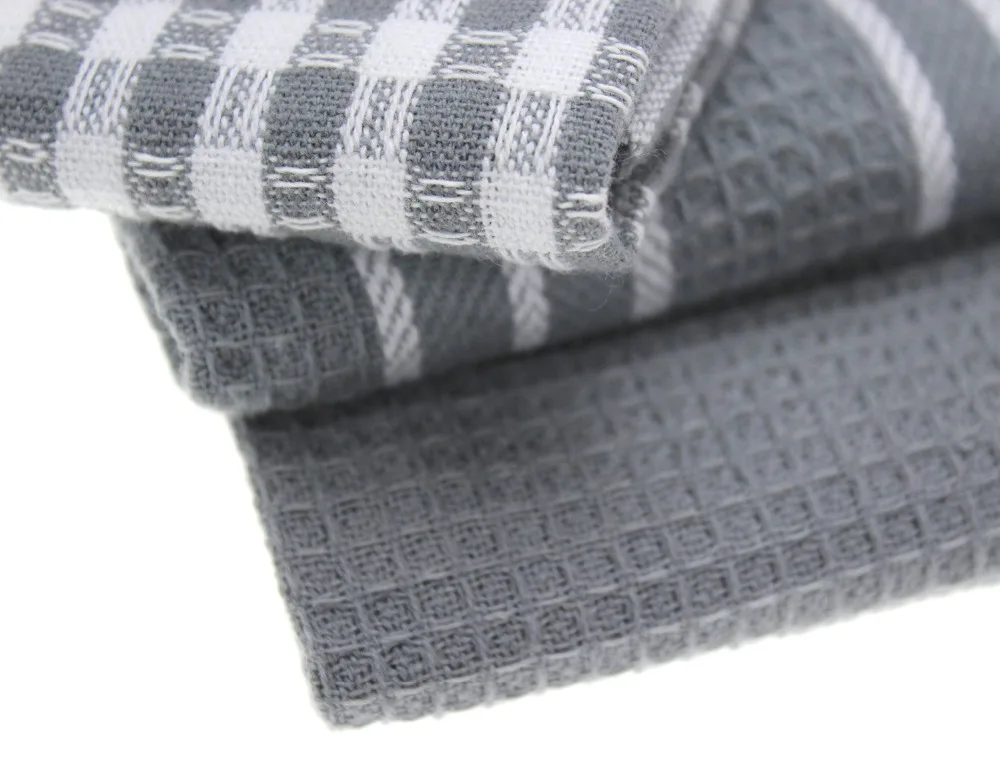 100% Cotton Gray And White Kitchen Tea Towel Dish Towel Set Of 3pcs ...