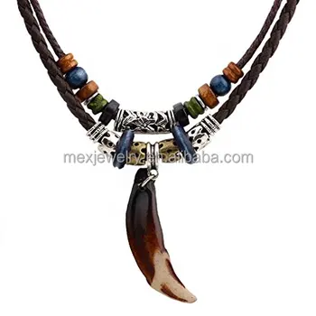 Wolf Tooth Charm Pendant Tribal Braided Leather Rope Courage Necklace Adjustable