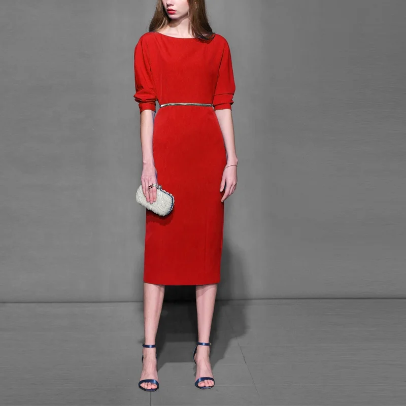 Oem Elegant Plain Red Dress Fashion ...
