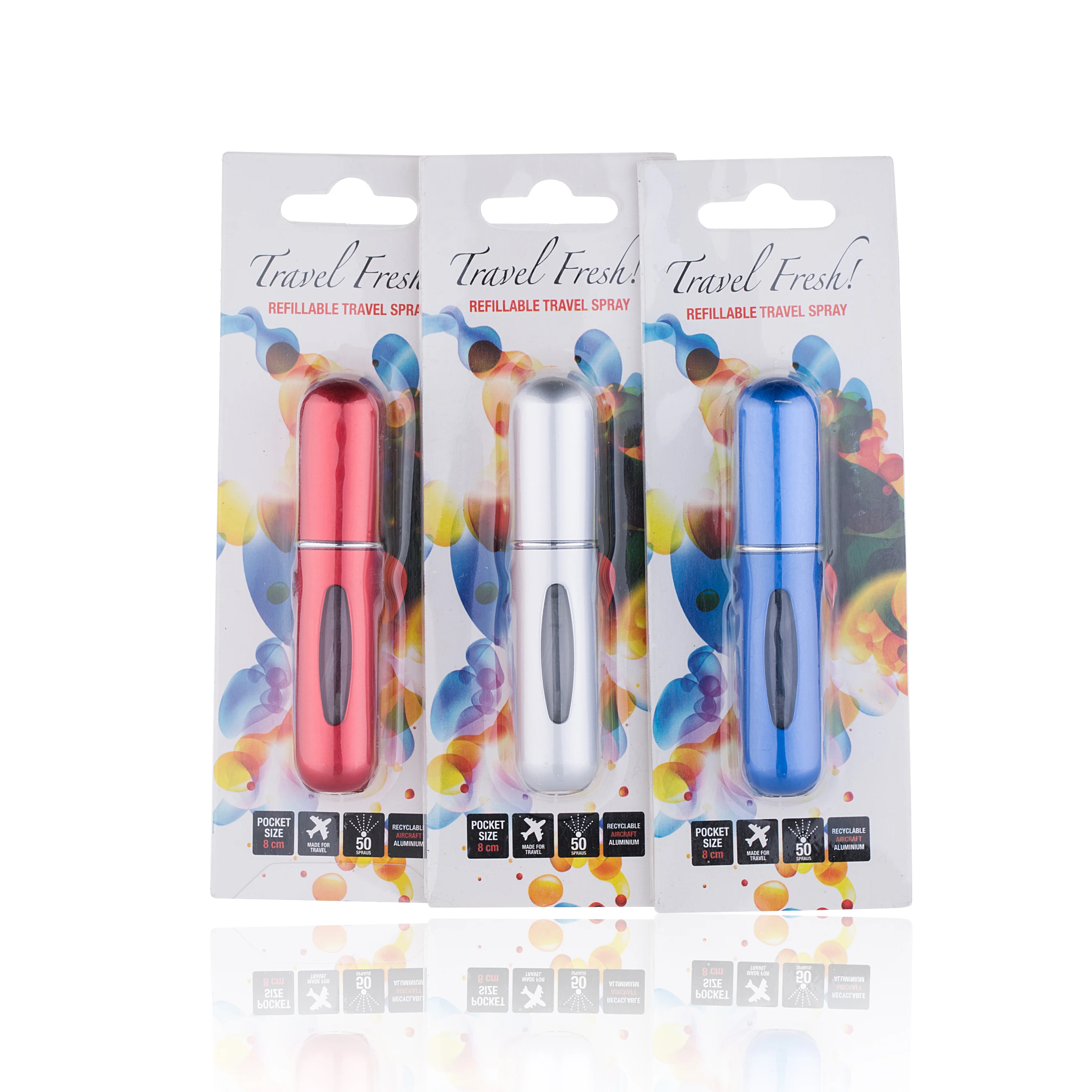 CHEAPEST 5ml Pocket Size Travel Refillable Aluminum Perfume Atomizer Spray Bottles for Perfume with Blister Card Packaging