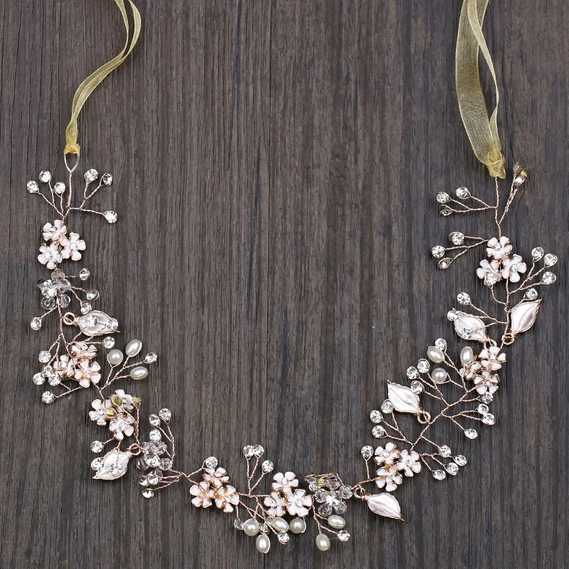 HSS6115 розовые золотые цветочные аксессуары для волос для женщин на свадьбу оптом Кристальные свадебные аксессуары для волос