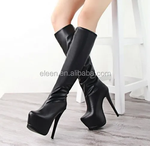 Botas negras de tacón alto en piel | Botas tacon alto, Zapatos, Botas largas