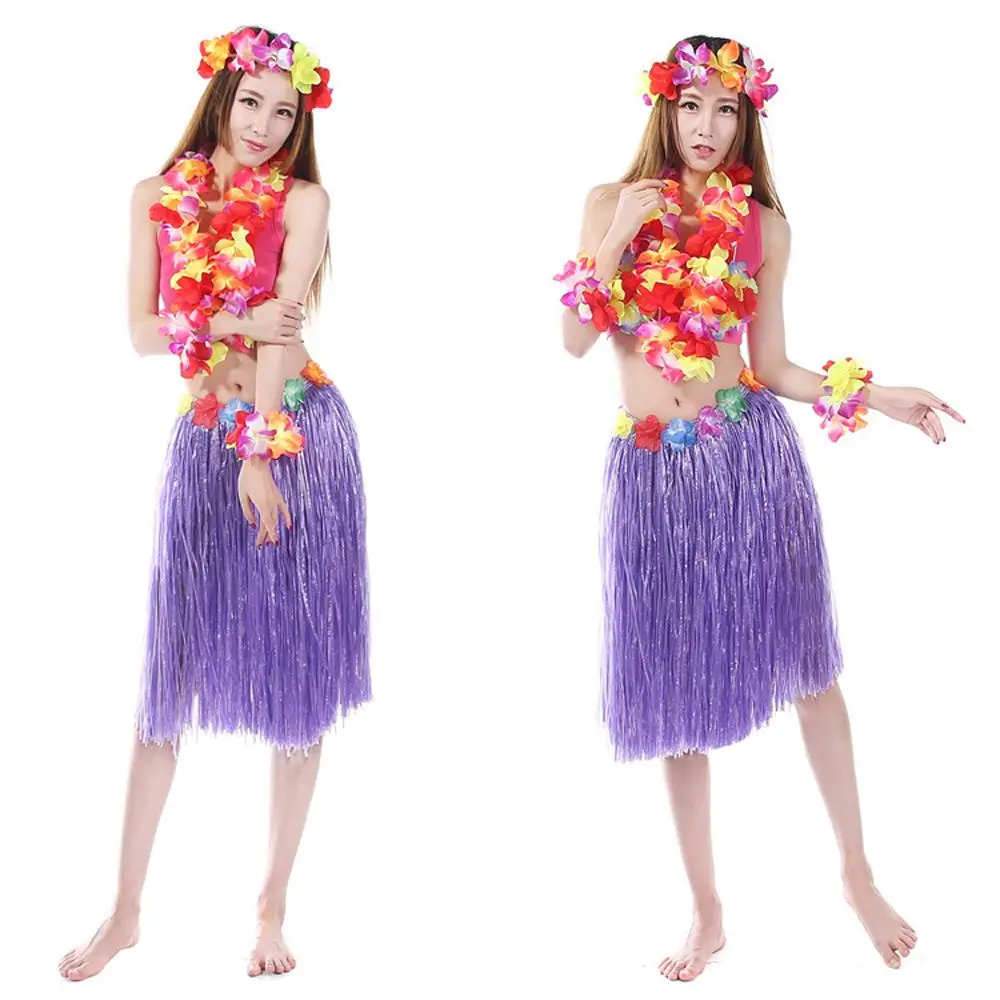 5PCS Hawaiian Hula Grass Party Dress Dance Skirt Costume Beach for Girls 