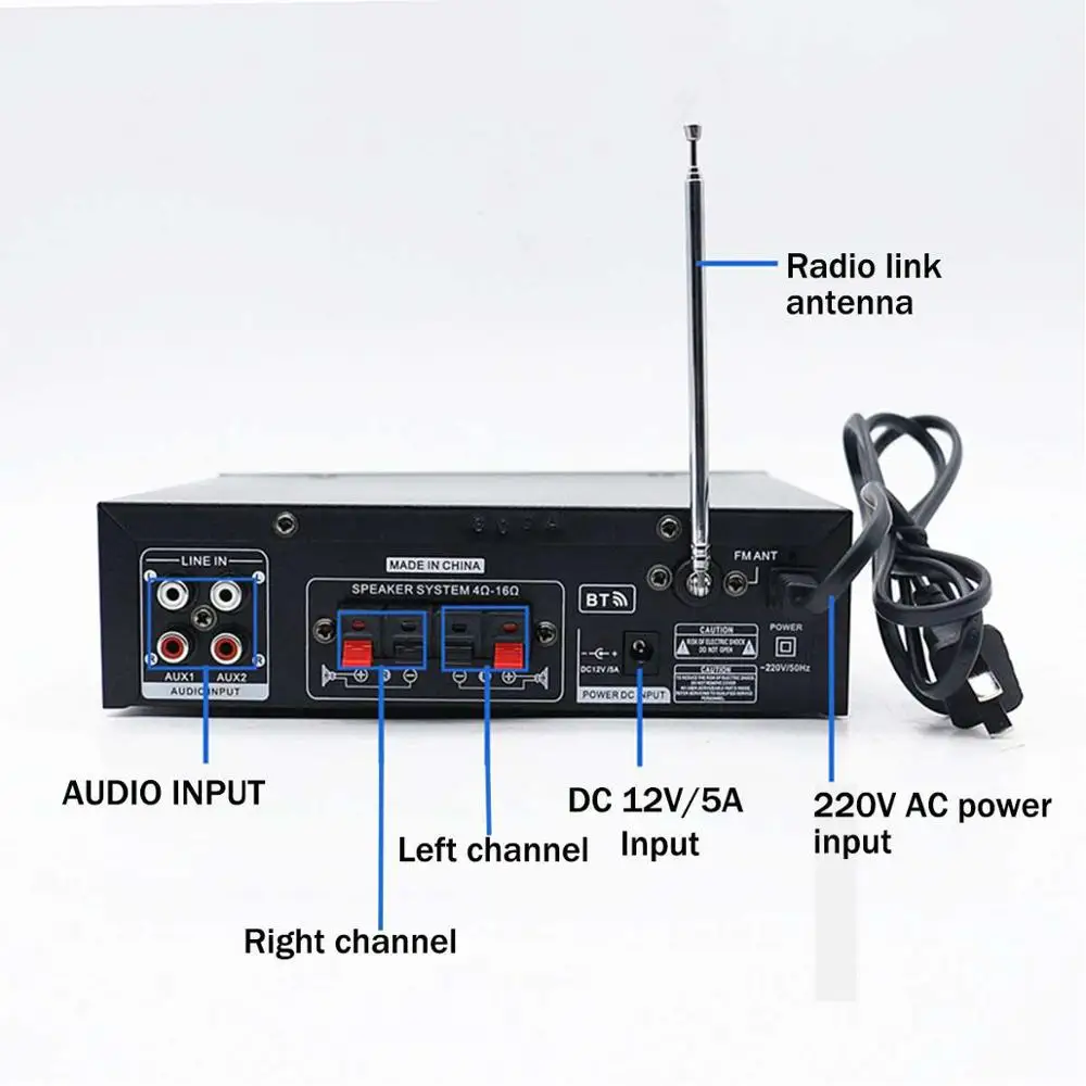 Bt-309a 220v 800w Bluetooth 5.0 Amplificador para altavoces 2.0