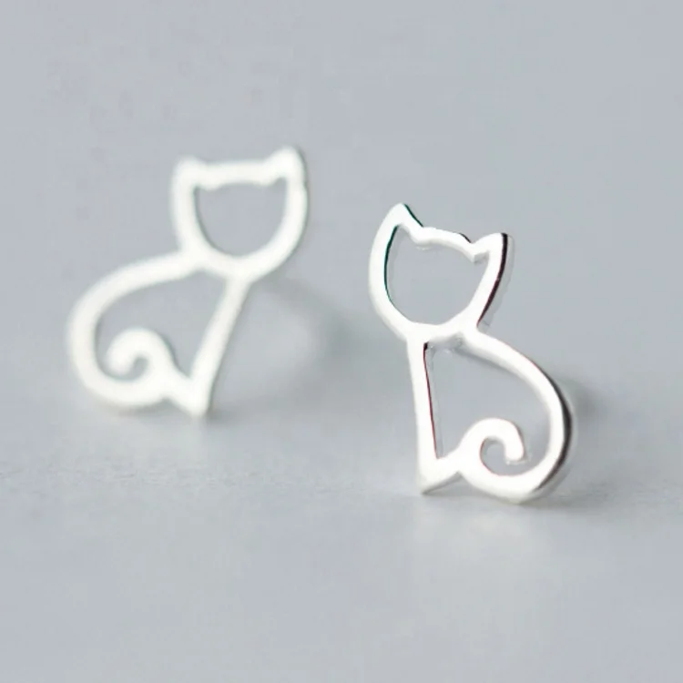 cat silver earrings