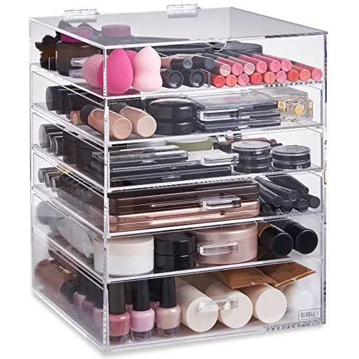 5 Tier Clear Acrylic Cosmetic Makeup Storage Cube Organizer with 4 Drawers,  Upper Compartment and Removable Divider - China Acrylic Makeup Organizer  and Acrylic Cosmetic Organizer price