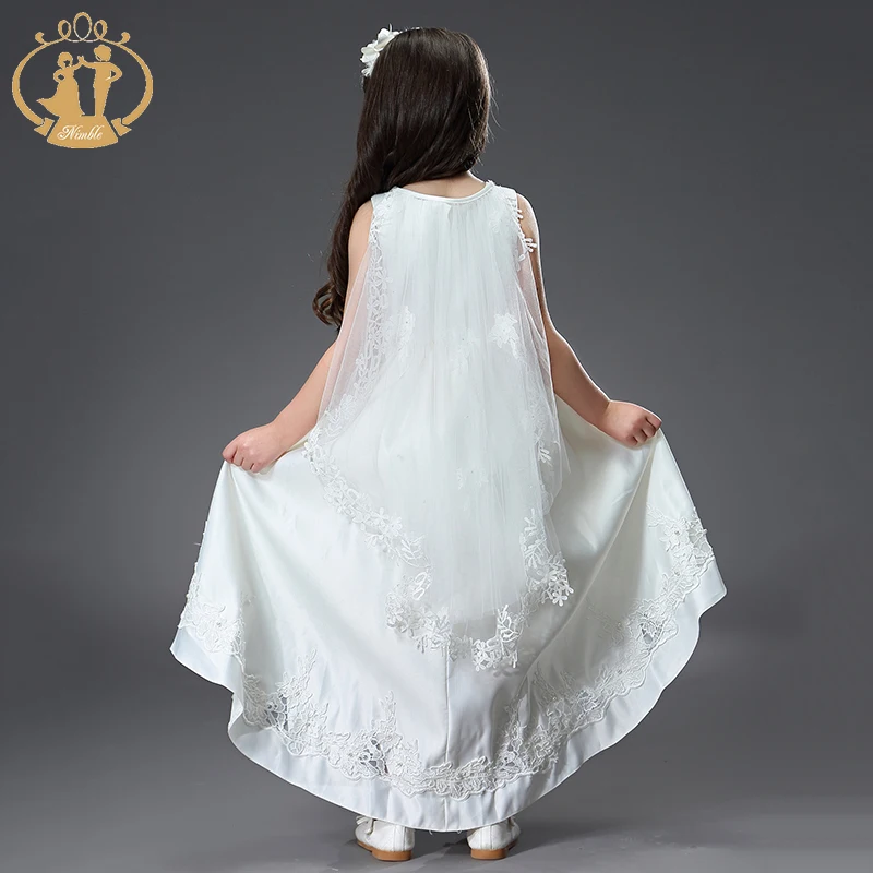 Nimble Unique New Design Bead Puffy Champagne Little Bride Dress for Kids Girls