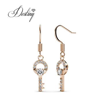 Sterling Silver 925 Premium Austrian Crystal Jewelry Fashion Key Shape Earrings For Women Destiny Jewellery