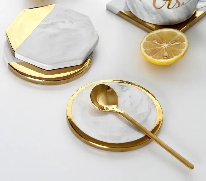 FENN popular luxury cafe restaurant used different types ceramic marble coaster with gold wholesale for gift or coffee shop