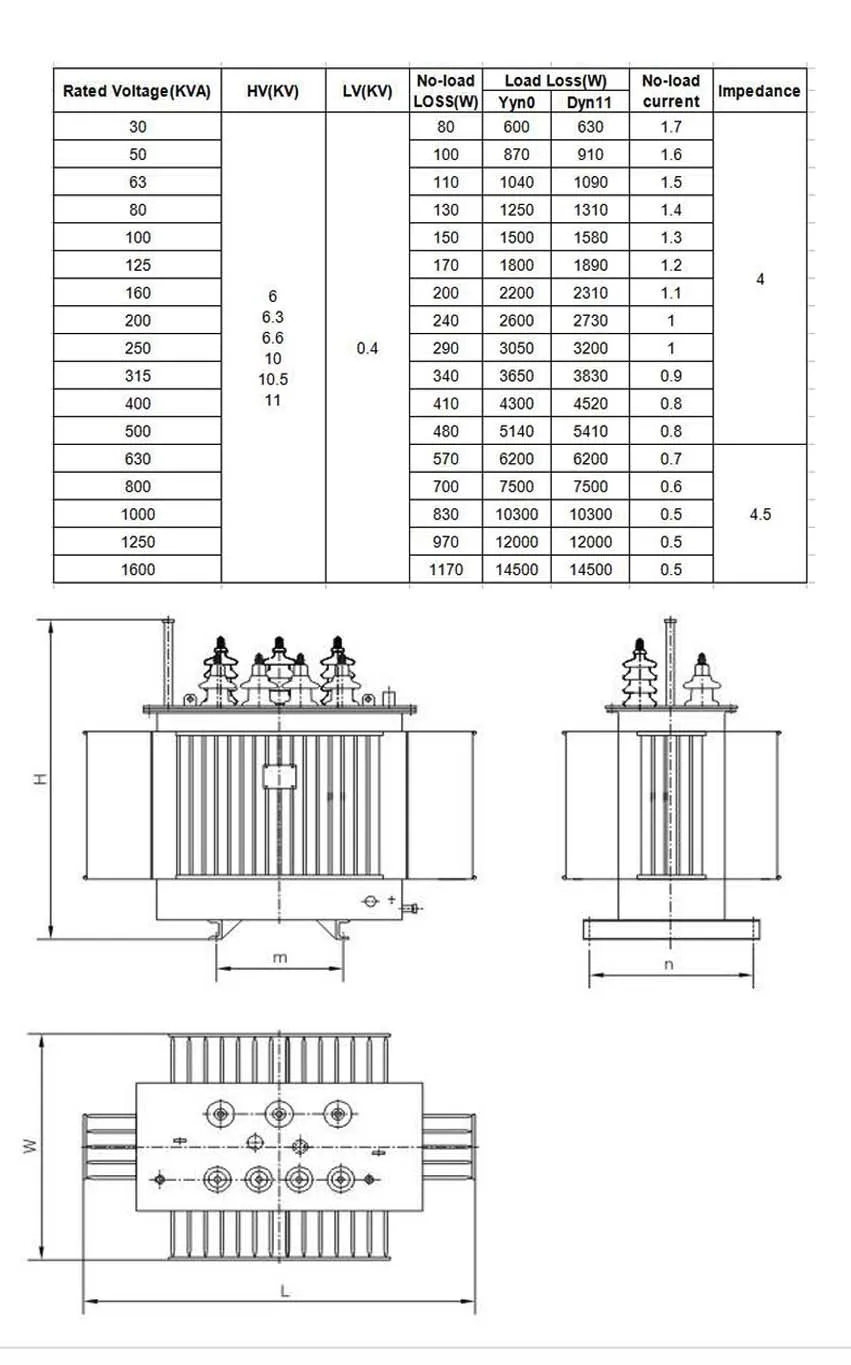 125kva Oil Filled Transformer Power Distribution Transformer