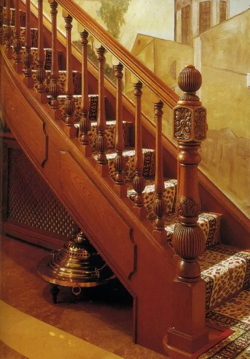 1 Hand Carved Stair Final in Red Oak