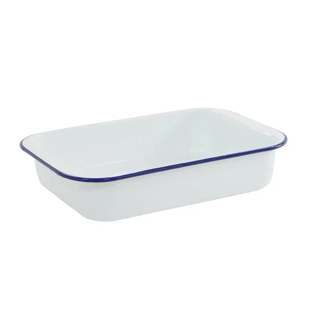 Practical Solid White Color Blue Rim Enamel Loaf Pan