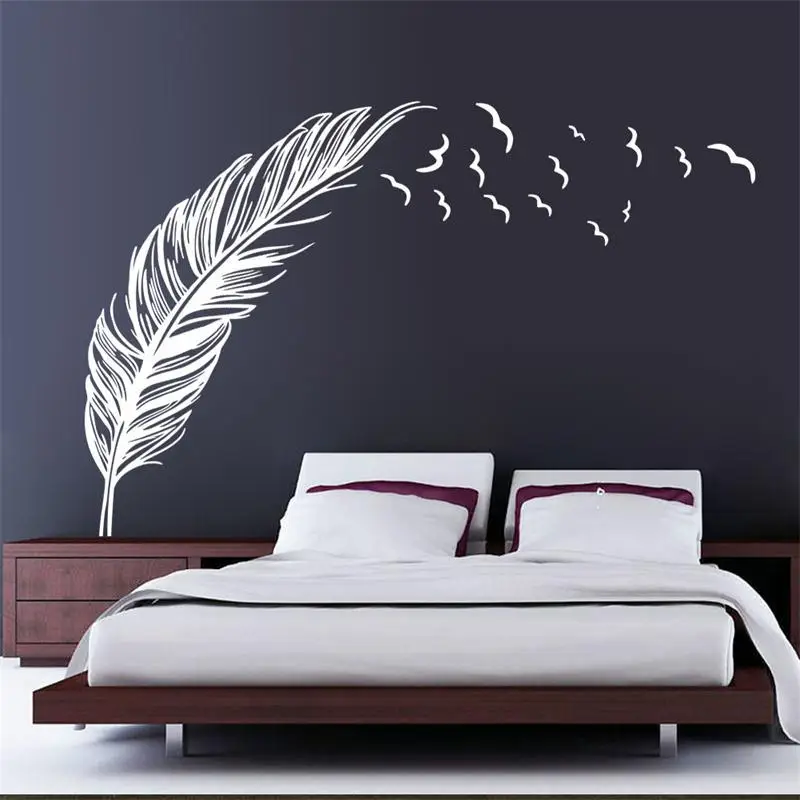 8408 0 7 Left right flying feather wall stickers home decor adesivo de parede home decoration
