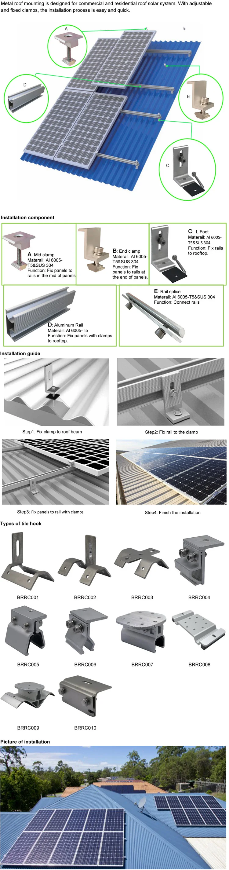 Pv Panels Railing OEM Factory Price Railing PV Aluminum Rail for Solar Panel