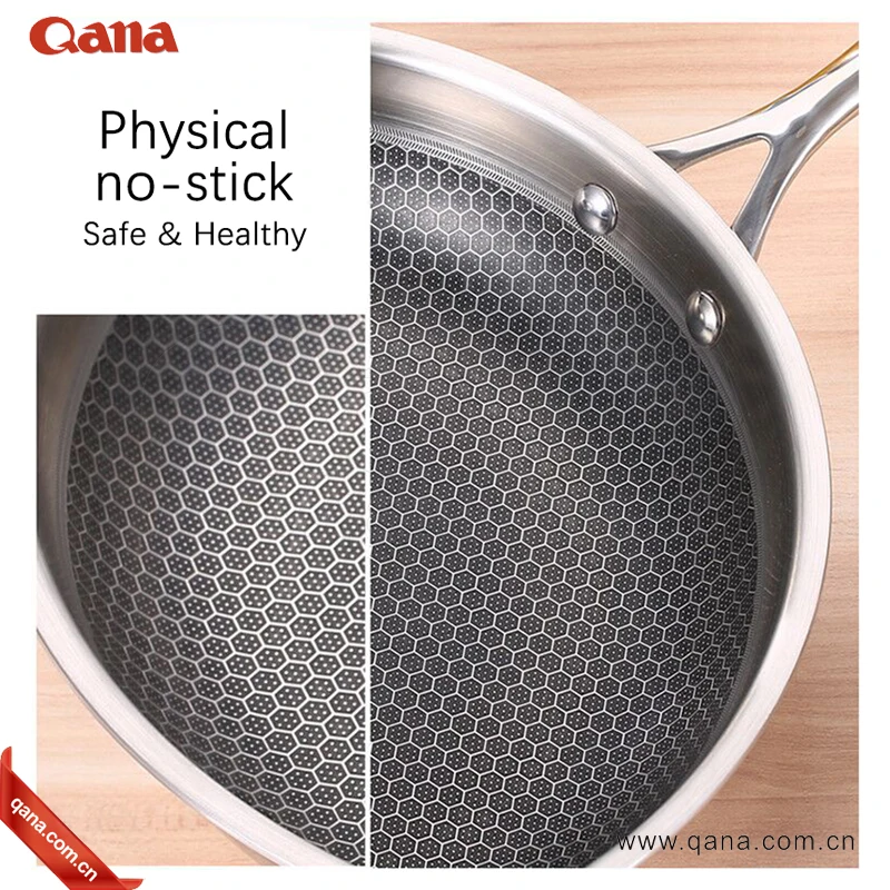 Трехслойная кухонная посуда QANA из нержавеющей стали с сотовой структурой антипригарная для приготовления кастрюль ВОК