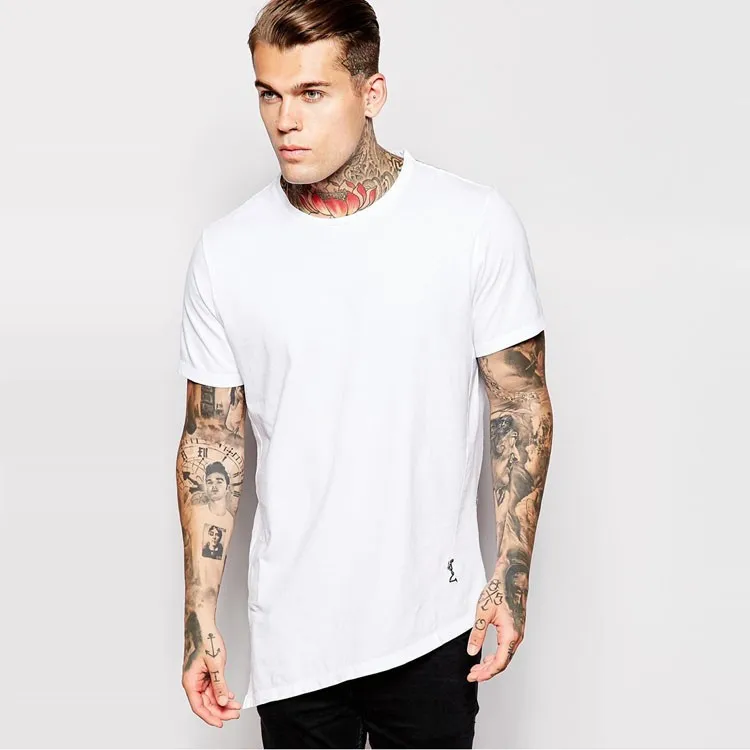 Cotton Longline Asymmetric Hem T-shirt,Stylish Longline Cut T  Shirt,Embroidered Logo Asymmetric Hem Tshirts - Buy Longline Asymmetric Hem  