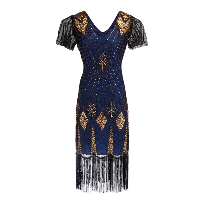 Coldker Ladies 20s 1920s Roaring Flapper Costume Sequin Gatsby Black Blue Fancy Dress