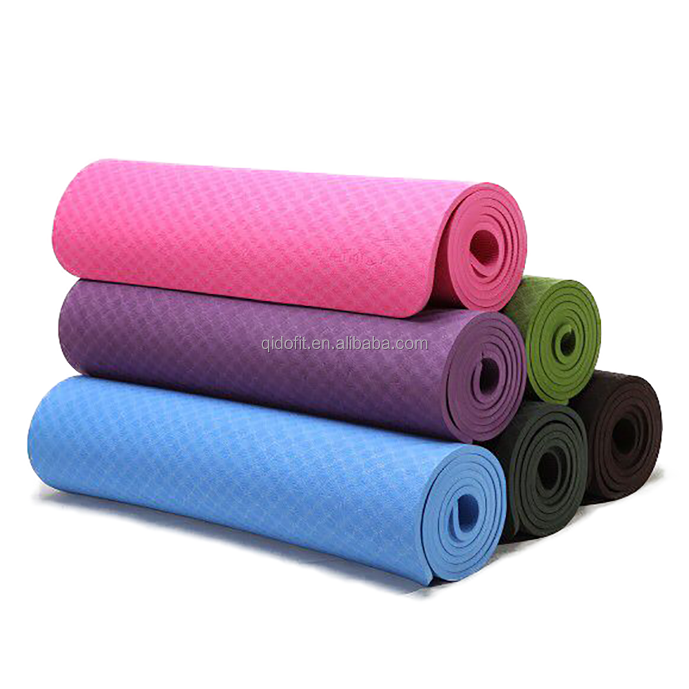 Qido оптовая продажа Экологически чистый двухцветный нескользящий коврик для йоги из ТПЭ