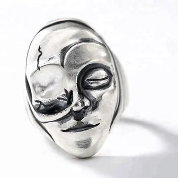 Solid 925 Silver One Eye Face Ring For Men High Quality Vintage Punk Biker Rings Silver Man Gothic Jewelry For Male