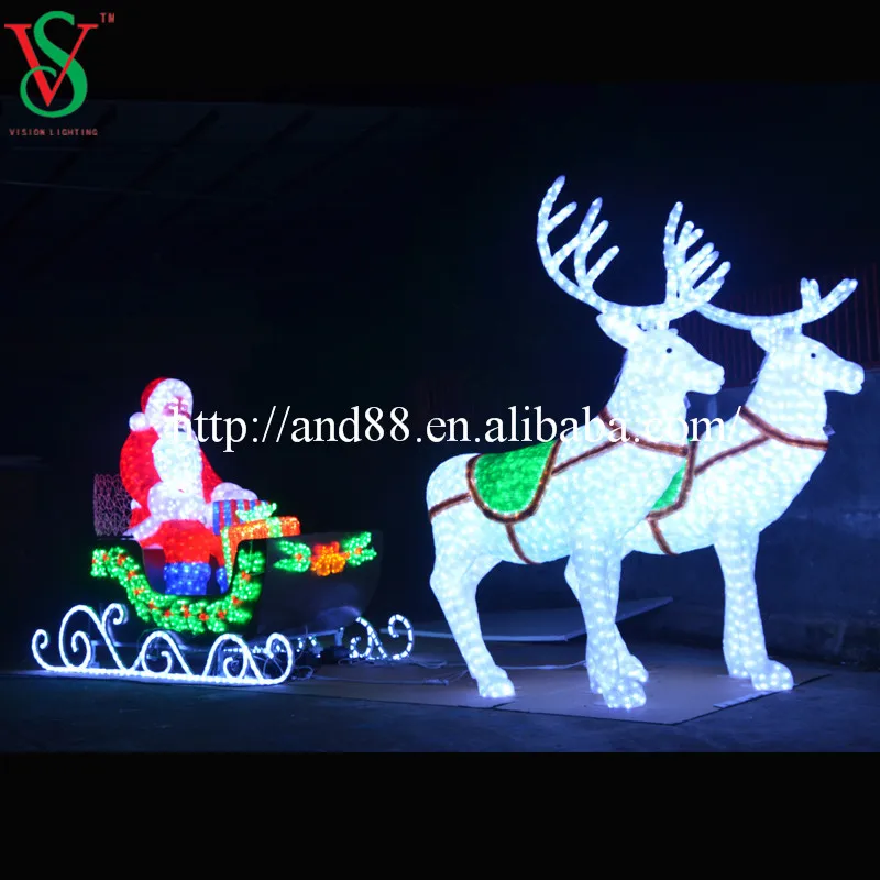 屋外用アクリルトナカイサンタとソリのクリスマスライト