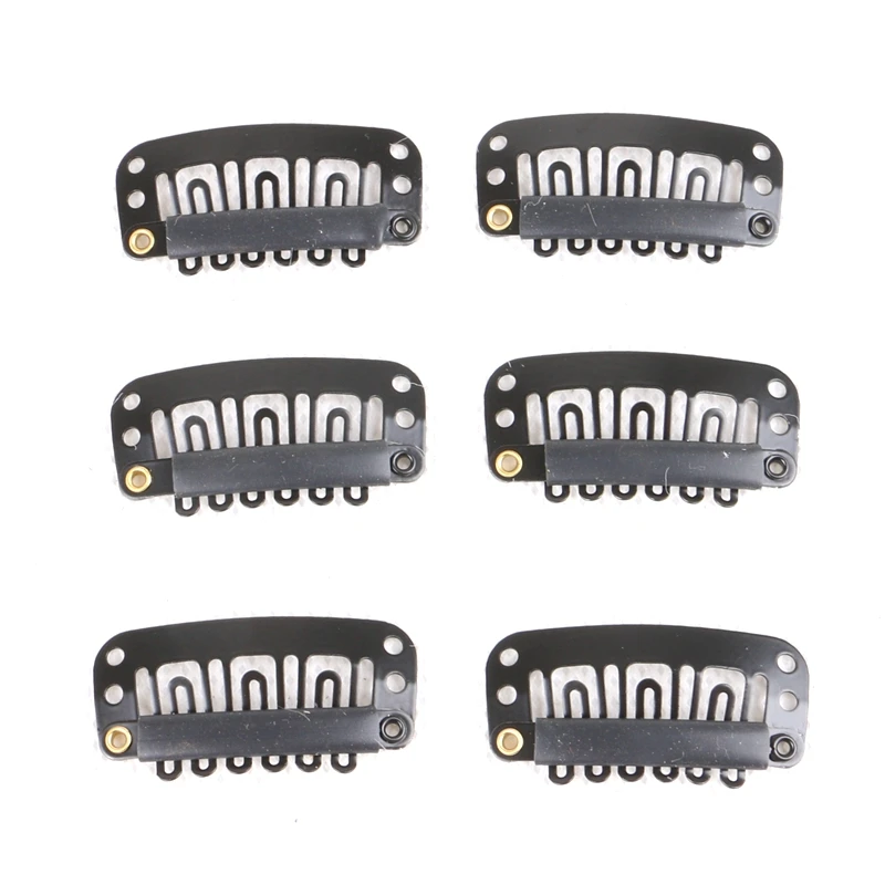 100pcs/bag 3.2cm 6-teeth U Shape Hair Snap Clip With Silicone 5 Colors Wig for Making Ponytail &