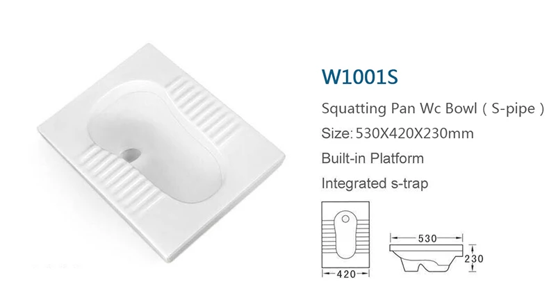 Public WC Used Type of Asian Bathroom Design Squatting Pan Toilet