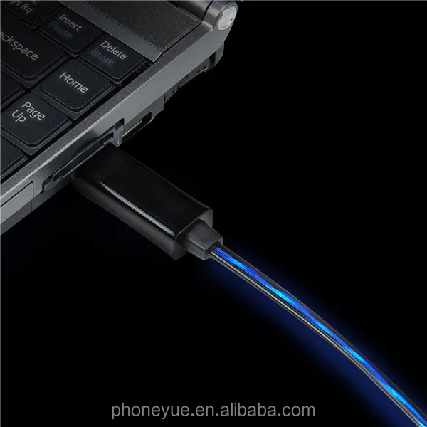 EL Glowing Flowing Visible LED Light Micro USB Cable Charger for Samsung