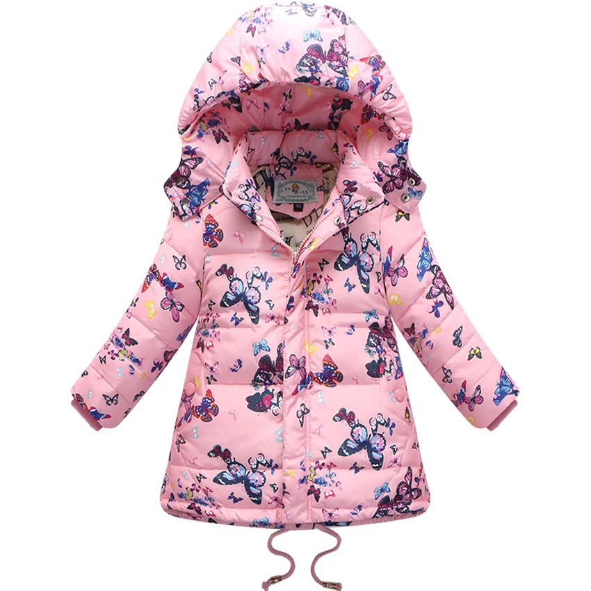 Long Down Jacket For Girls Brand Children Parka Butterfly Girls Winter Coat Duck Down Thick Hooded