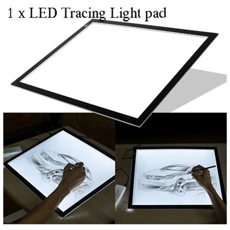 l'artiste copie de pochoir de tatouage Dessin Tracing Table Boîte à lumière lumière Pad A4 blanc papier et Housse de transport Led Planche à dessin clip gratuit câble USB 