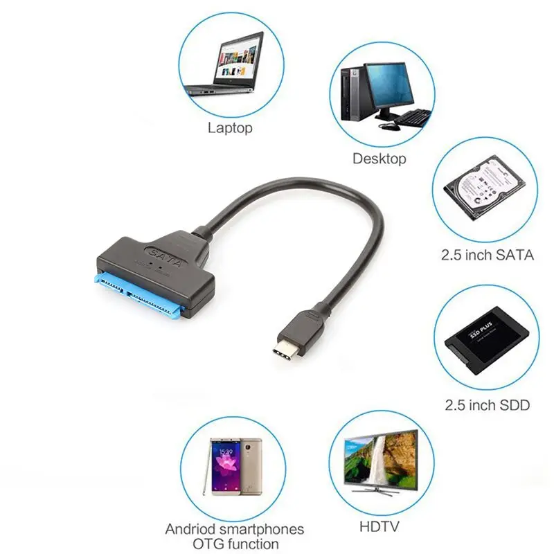 External Hard Drive Connector for 2.5'' SATA Drives - SATA SSD / HDD to USB C Cable Black Color Top Quality Cabletolink