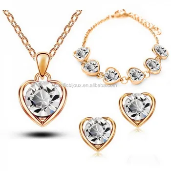 heart love tri set dubai african gold jewelry heart set endless jewelry golden rhinestone jewelery