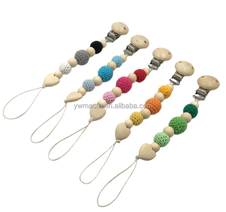 1pc New Dummy Clip Pacifier Chain Baby Soother Wood Crochet Wooden Toy Non-toxic