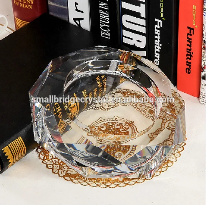 Customized Laser Logo Engraved Crystal Ashtray Engraving Cigar Ashtray Crystal