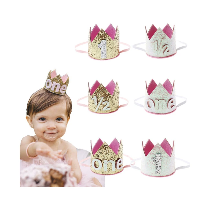 Tiara di compleanno rosa e oro, corona per il primo compleanno