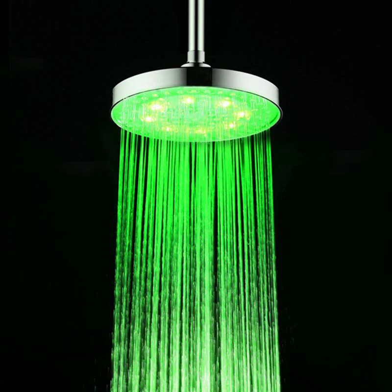 8" Inch 20*20*8cm Temperature Sensor Round Led Shower Head,12led Changing Bathroom Showerheads