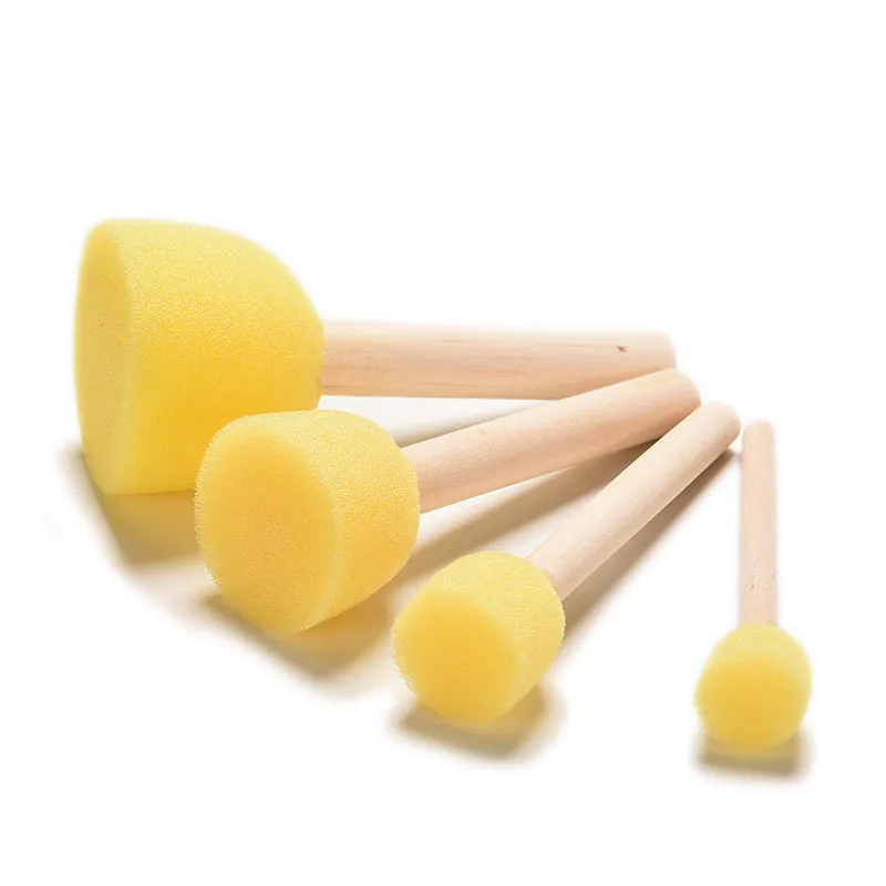 4PCS Sponge yellow Paint Brush Wooden Handle Painting Graffiti Kids DIY Doodle Toys Art Children Tool