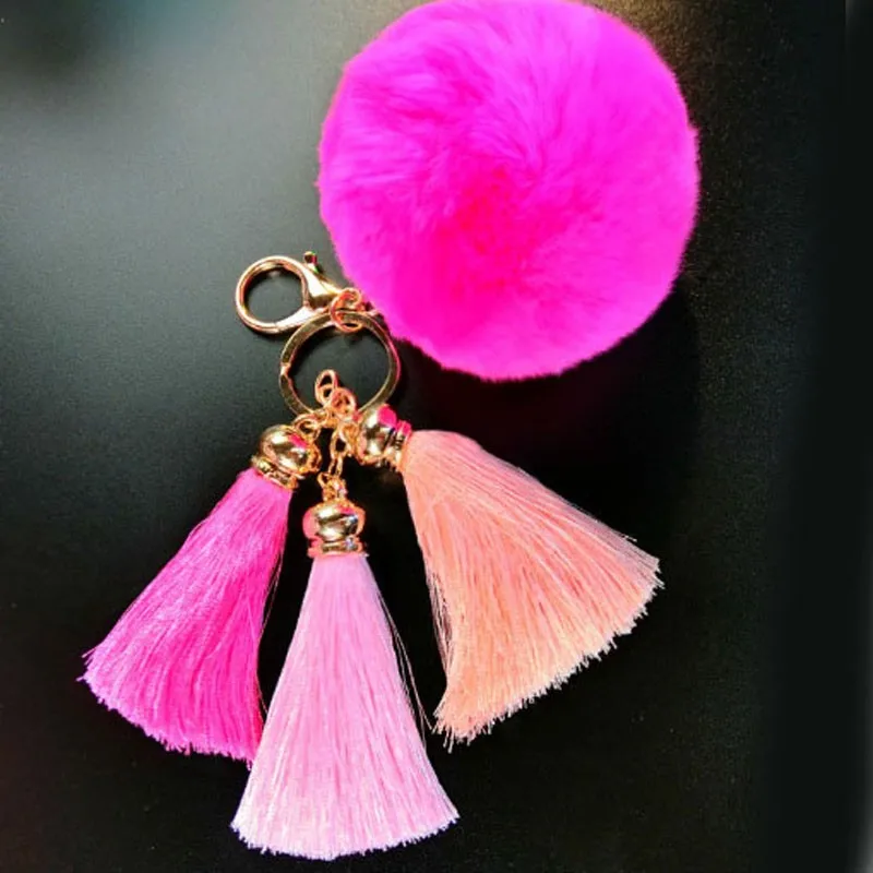 Hot sale Tassel Pompom Car Bag Key Ring Pendant Fur Ball Keychain ...