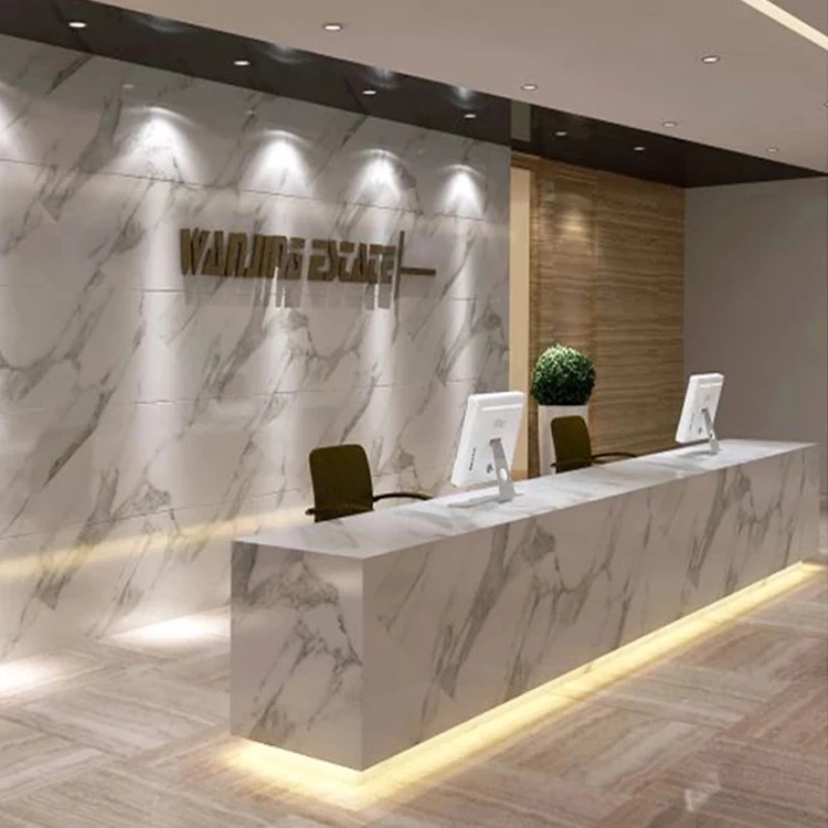 Regular Grey Black Hotel Front Desk Artificial Stone Retail Store Marble Office Reception Desks