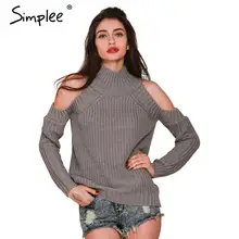 Simplee turtleneck off shoulder knitted sweater women autumn Fashion tricot pullover jumpers Pull femme oversized capes