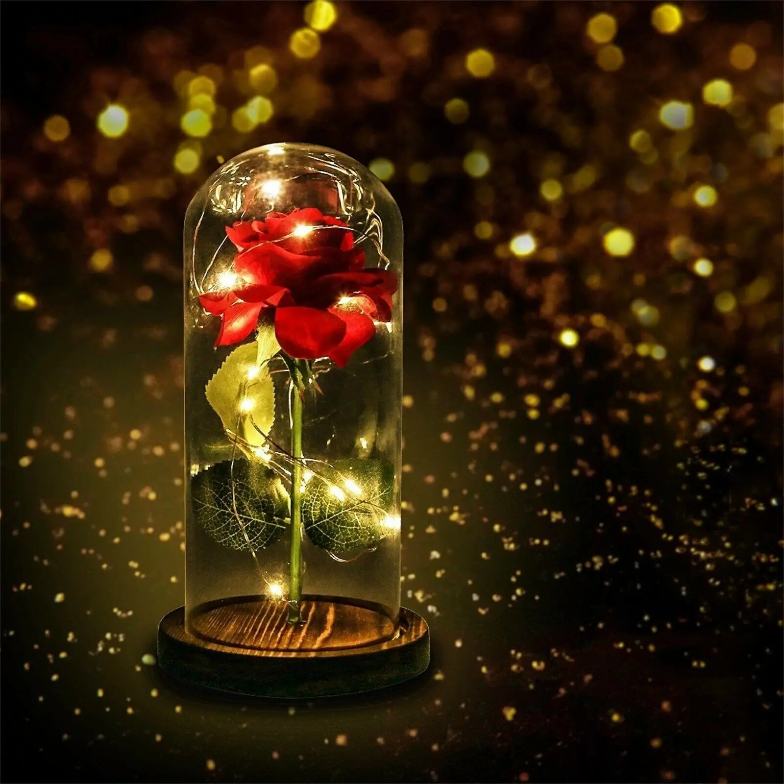 Romantic Valentine Gift Decor Glass Rose Bottle with Warm White LED String Light Night Lamp