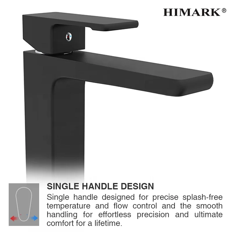 Квадратный смеситель для раковины HIMARK с одним отверстием, однорычажный Высокий Матовый Черный смеситель для раковины в ванной комнате