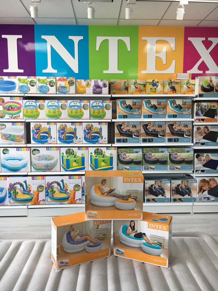 Intex 68572 Traditional Style Inflatable Air Chair Comfortable One Seat Sofa Alternative for Living Room Foldable Plastic Design