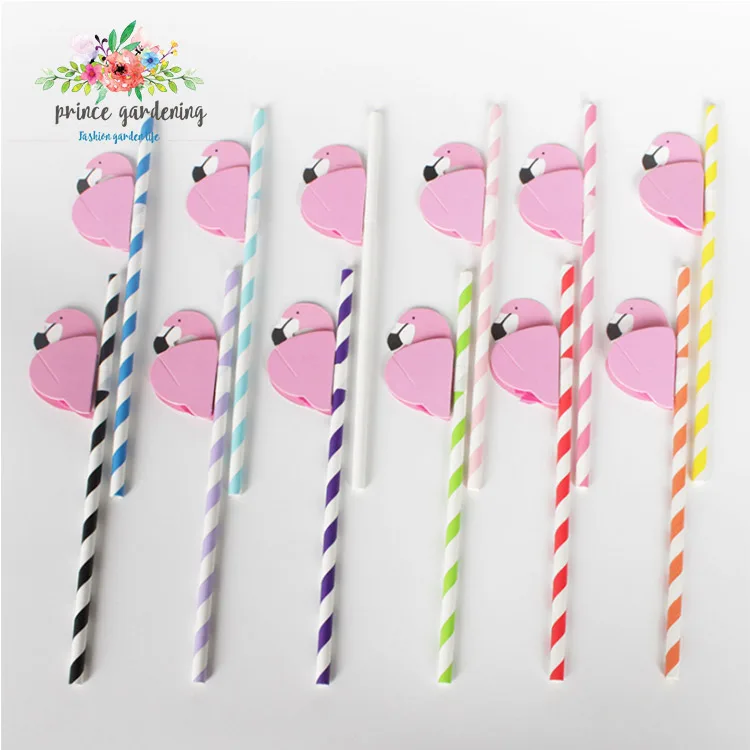 
 Оптовая продажа, биоразлагаемые праздничные полосатые бумажные соломинки с фламинго  
